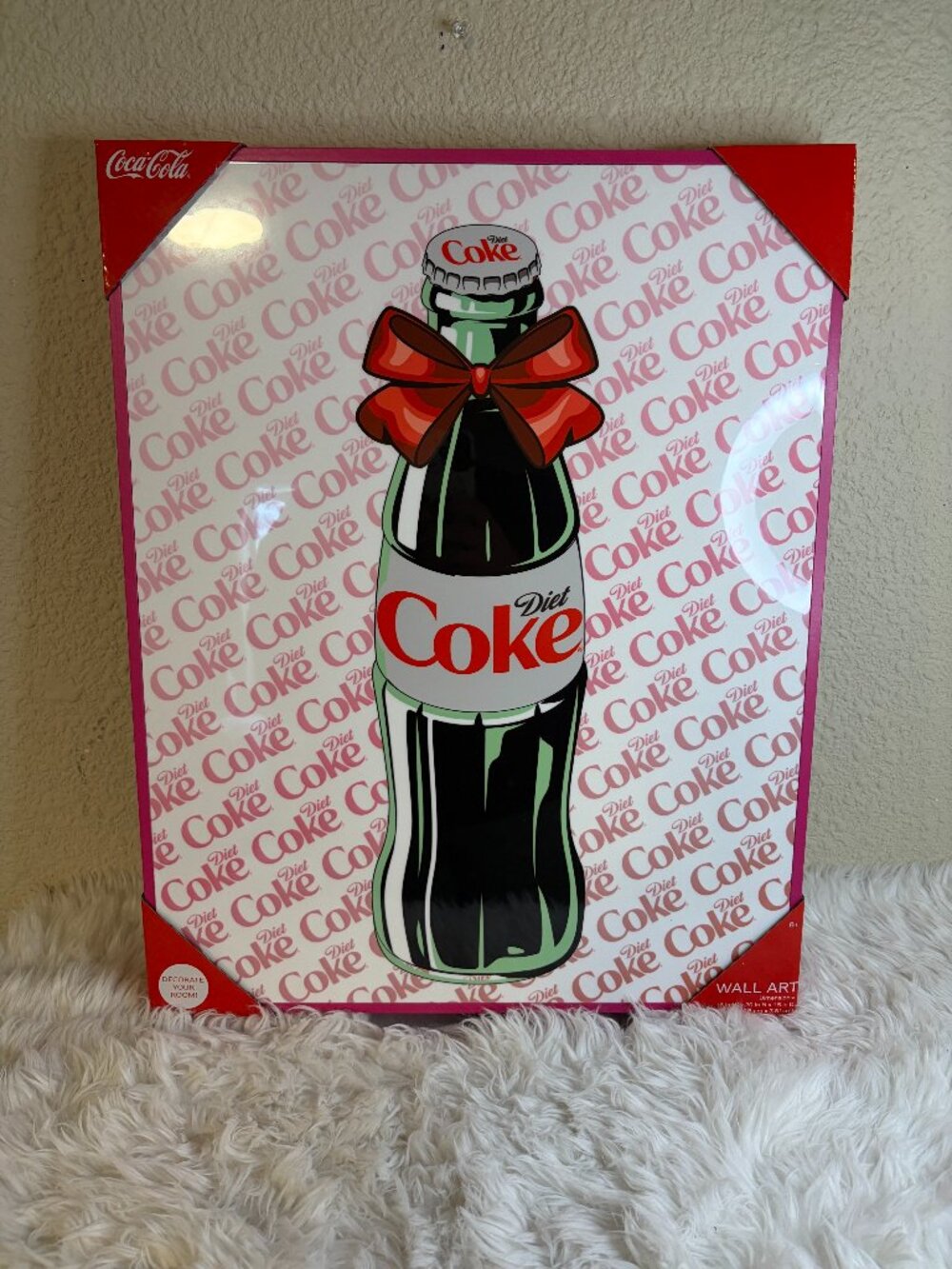 Diet Coke Bottle Bow Pink Canvas Wall Art 16x20 Coca-Cola Retro Decor NWT